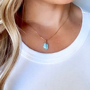 Raw Larimar Necklace Dainty Larimar Pendant Necklace Gold Filled Box Chain Larimar Gemstone Necklaces Sterling Silver Chain Crystal Charm