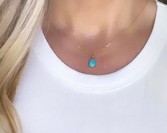 Raindrop Shaped Turquoise Necklace Dainty Turquoise Pendant December Birthstone Jewelry Personalized Gifts for Her Bridesmaid Jewelry Gifts