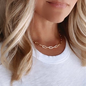 Gold Filled Thick Link Necklace Rectangle Chain Everyday Minimalist Necklaces Chunky Paper Clip Necklace Stacking Necklace Boho Chic Jewelry