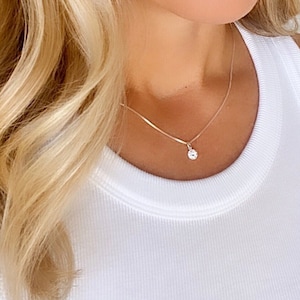 Dainty Sterling Silver Gemstone Necklace Crystal Pendant Necklace April Birthstone Necklaces Sterling Silver CZ Charm Simple Gemstone Gifts