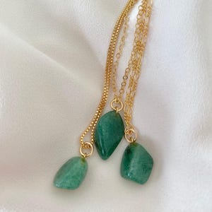 Dainty Aventurine Necklace Gold Filled Chain Tumbled Aventurine Charm Necklace Green Crystal Pendant Mossy Green Gemstone Girlfriend Gifts