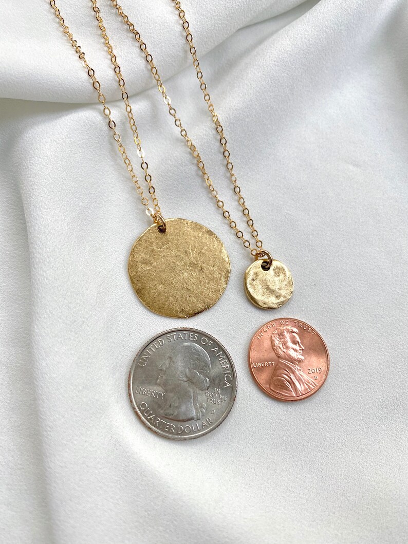 Gold Coin Necklace Hammered Matte Gold Disc Pendant Small Etsy