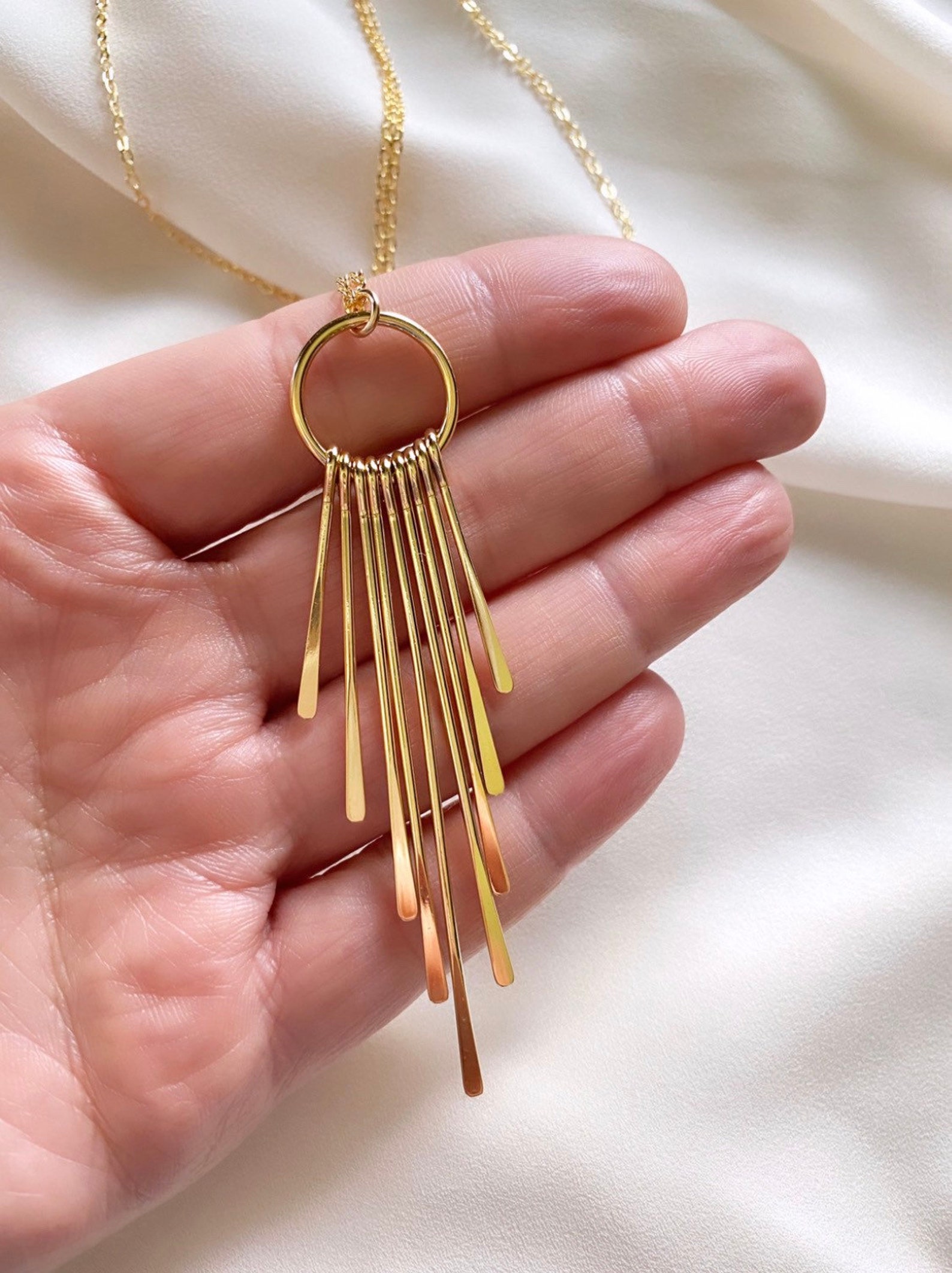 Gold Fringe Necklace Dangle Bars Necklace Boho Sunburst Etsy