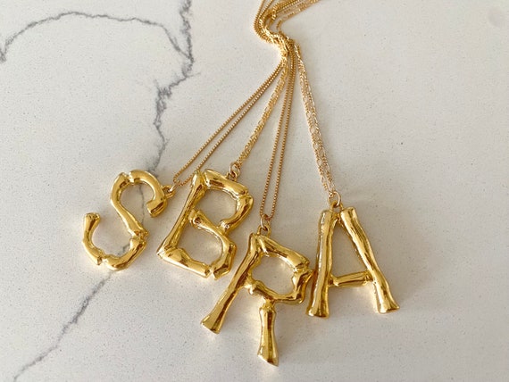 Bamboo gold initial necklace sale