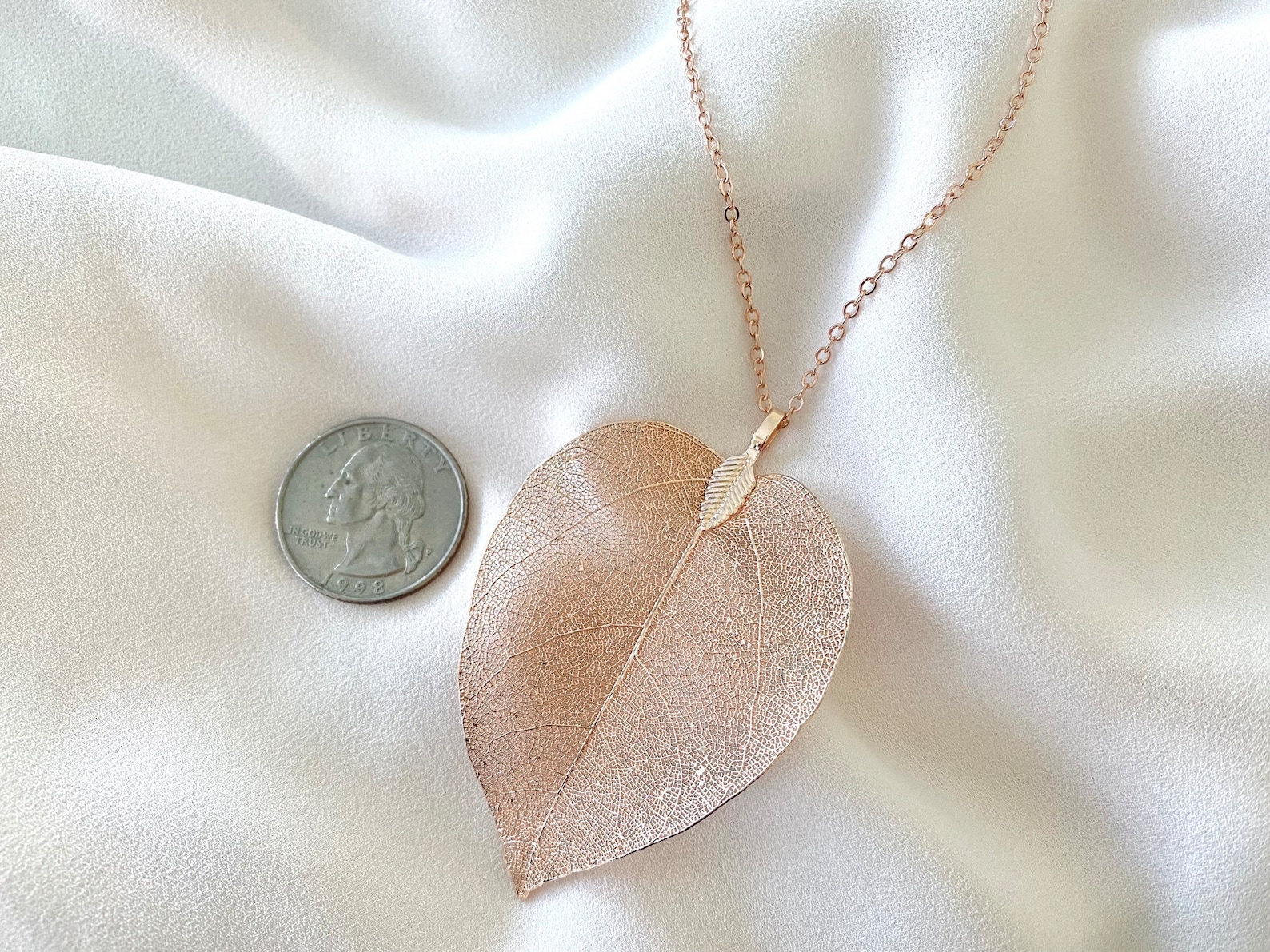 Rose Gold Leaf Necklace Long Layering Necklace Rose Gold Leaf Etsy