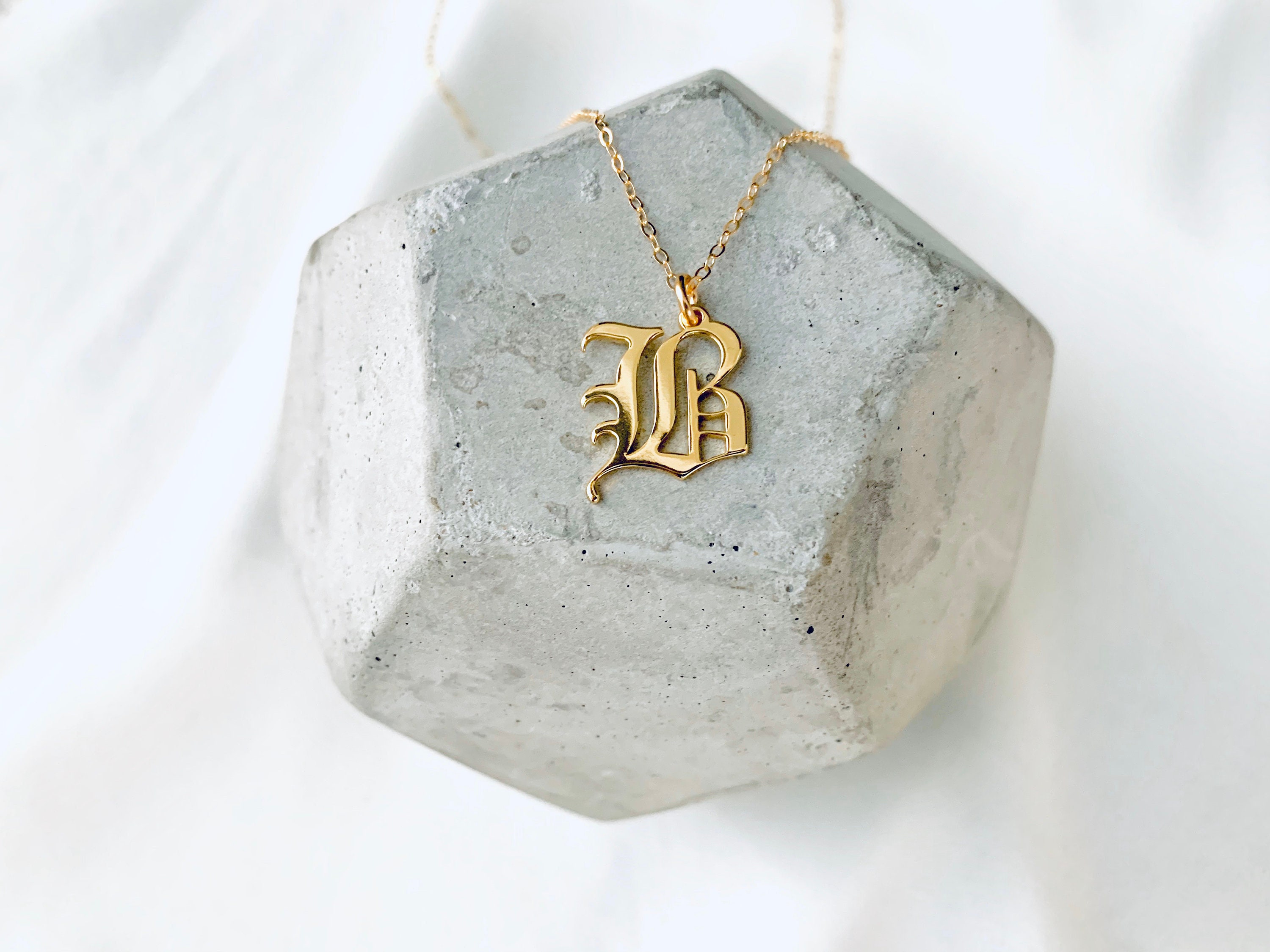 Gothic Old English Solid Initial Letter Charm 14K White Gold / J by Baby Gold - Shop Custom Gold Jewelry