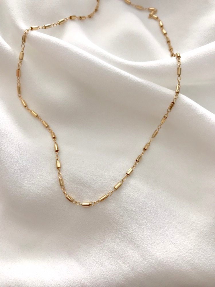 Gold Bar Necklace 14k Gold Filled Chain Gold Tube Bar Chain | Etsy