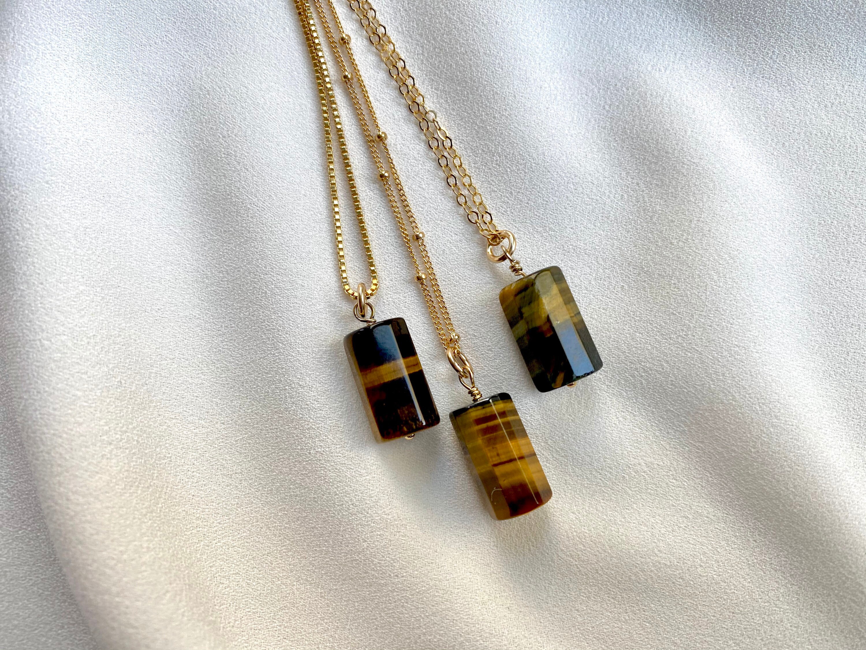 Tiger s Eye Necklace Tigers Eye Gemstone Pendant Necklace Gold Filled 