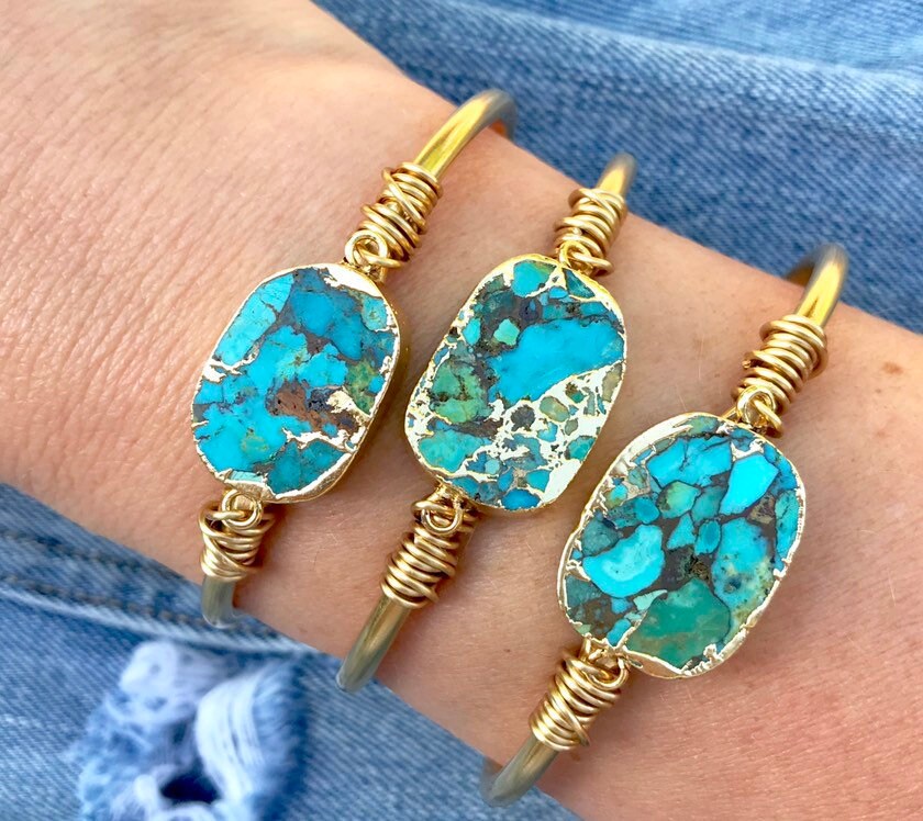 Raw Turquoise Bracelet Cuff Turquoise Bracelet Adjustable Boho Raw St…