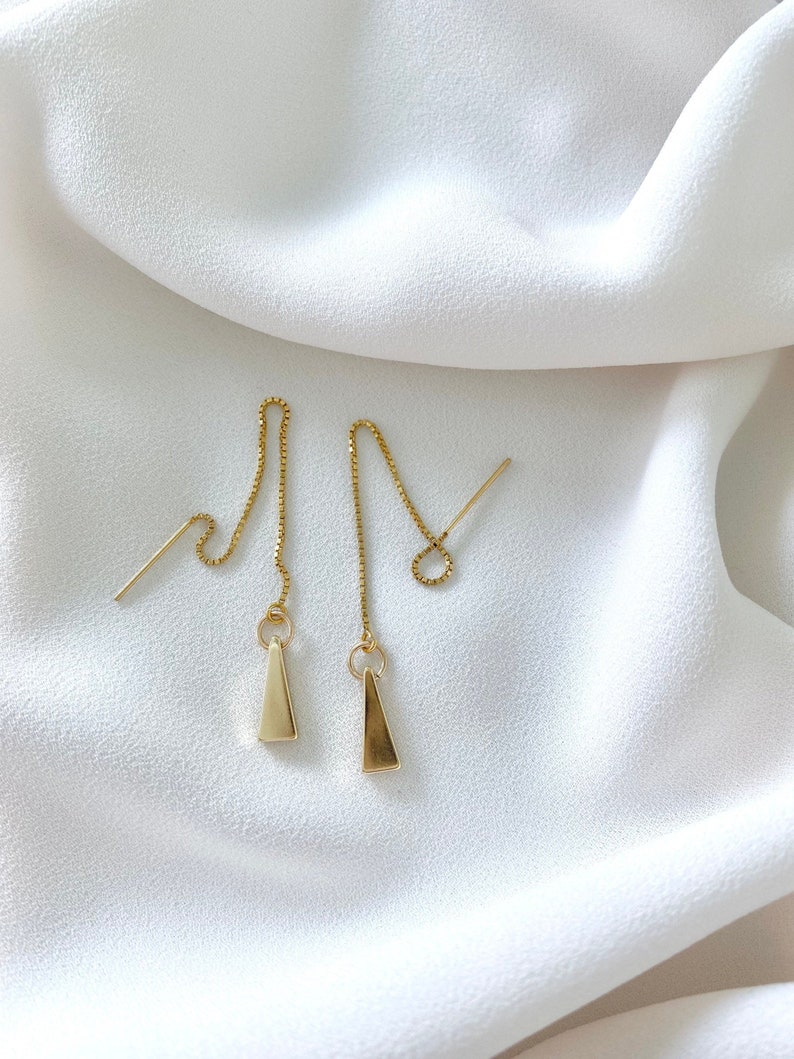 Gold Threader Earrings Gold Filled Ear Threaders Gold Triangle Etsy