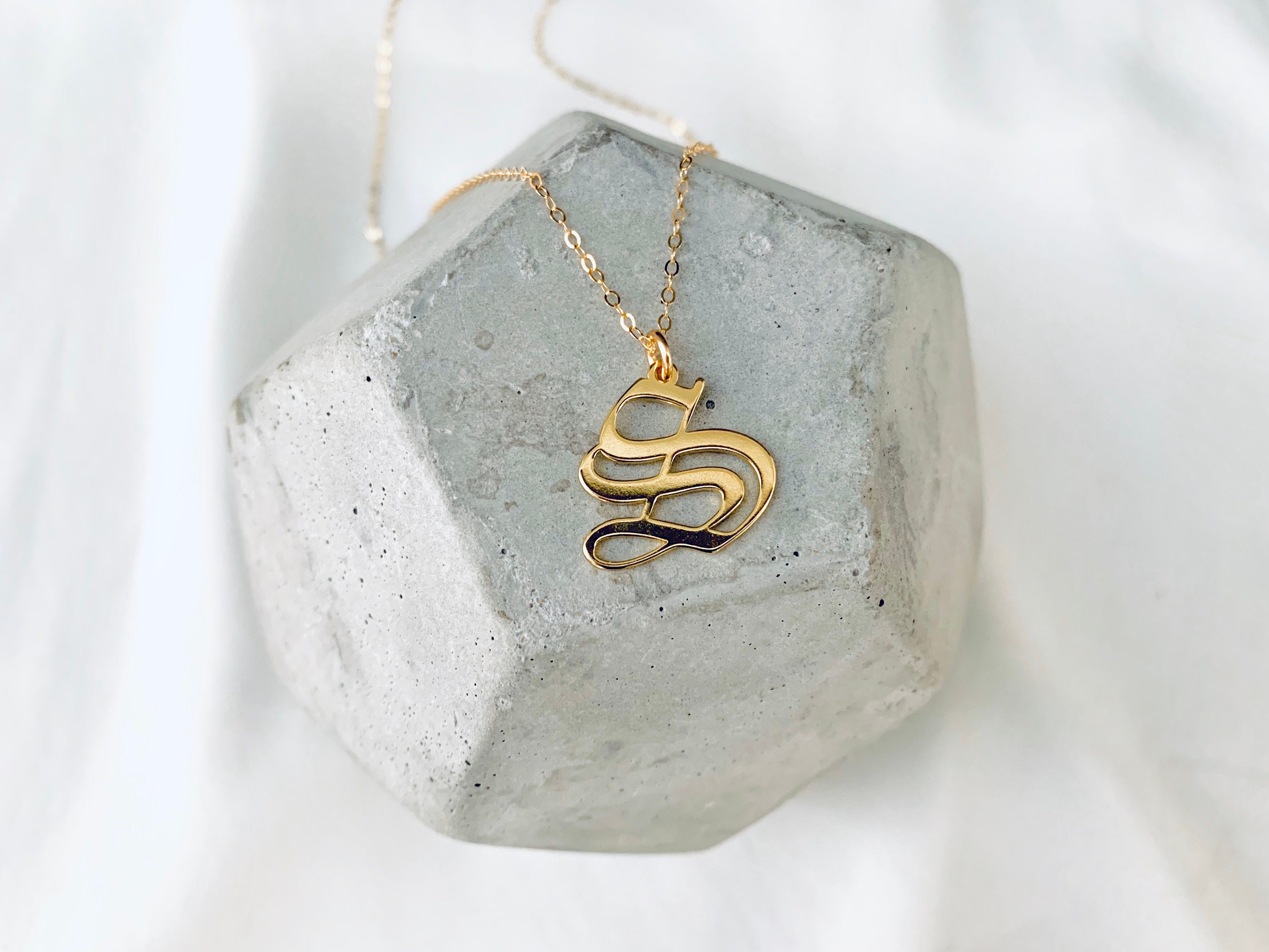 Gold Filled Letter S Necklace Fancy Letter Necklace Gothic - Etsy