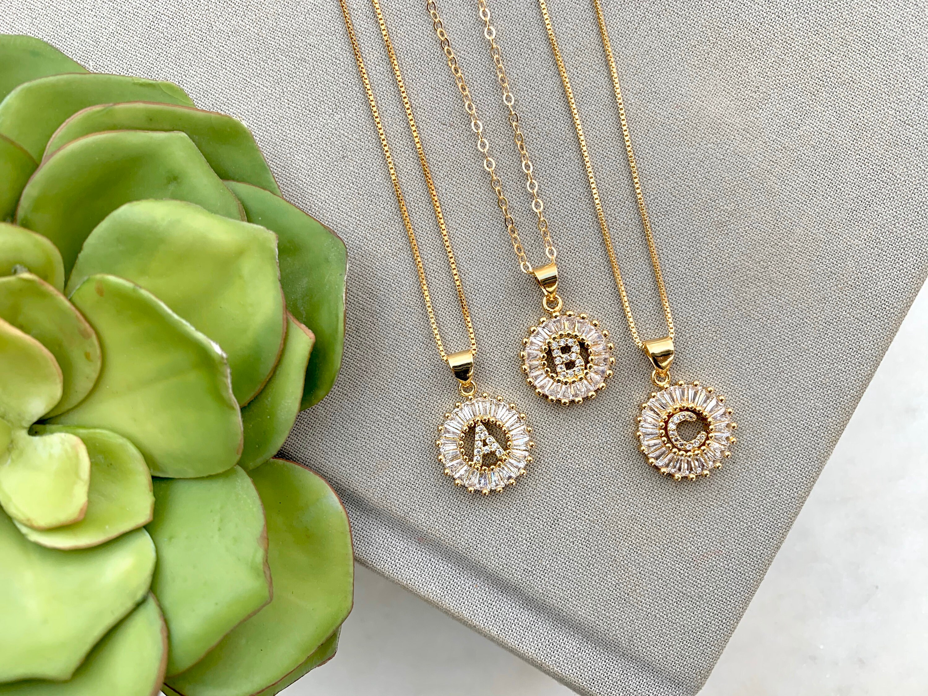 Personalized Necklace Gold Letter Charm Necklace Rhinestone Initial N…