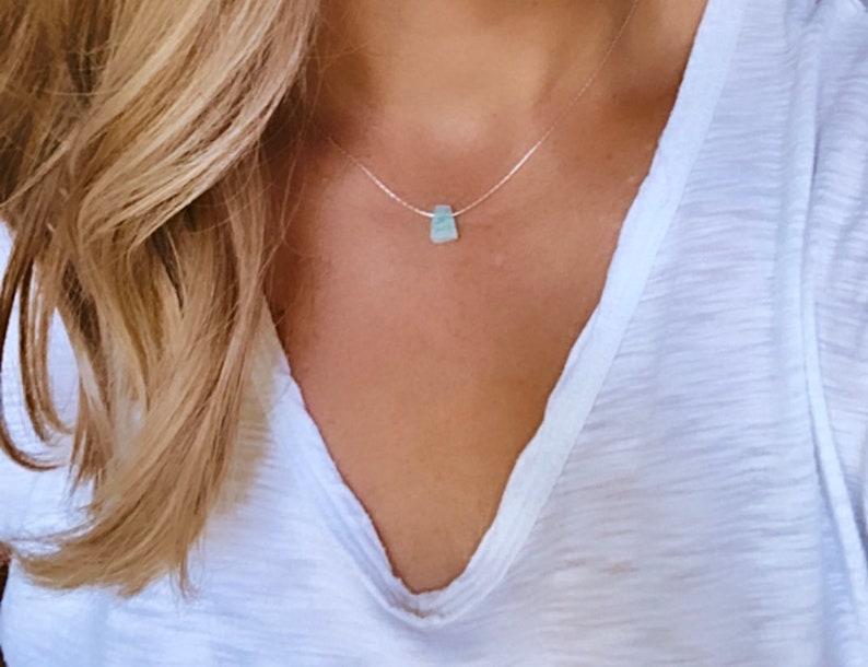 Dainty Amazonite Necklace Geometric Gemstone Necklace Floating Charm Necklace Amazonite Pendant Necklace Delicate Gemstone Necklace Gift