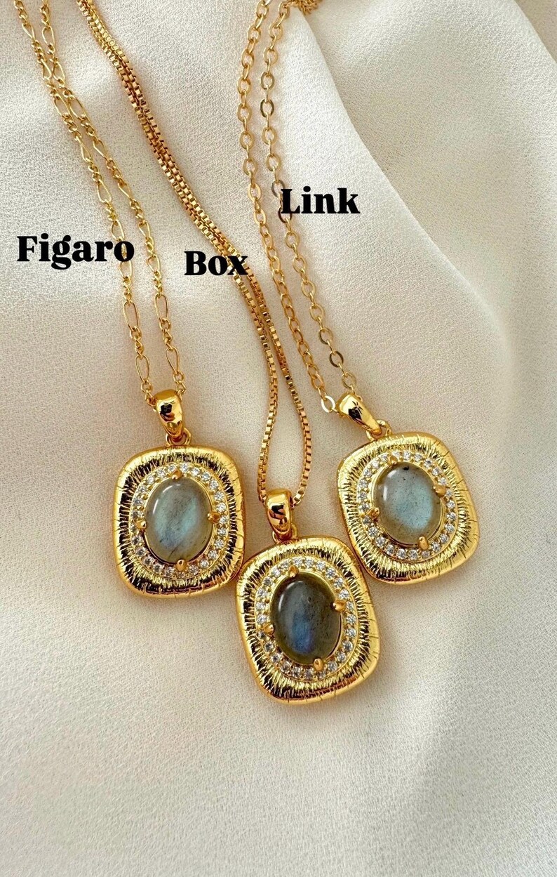 Gold plated Circle and Chain Stud w/ Labradorite main image 1