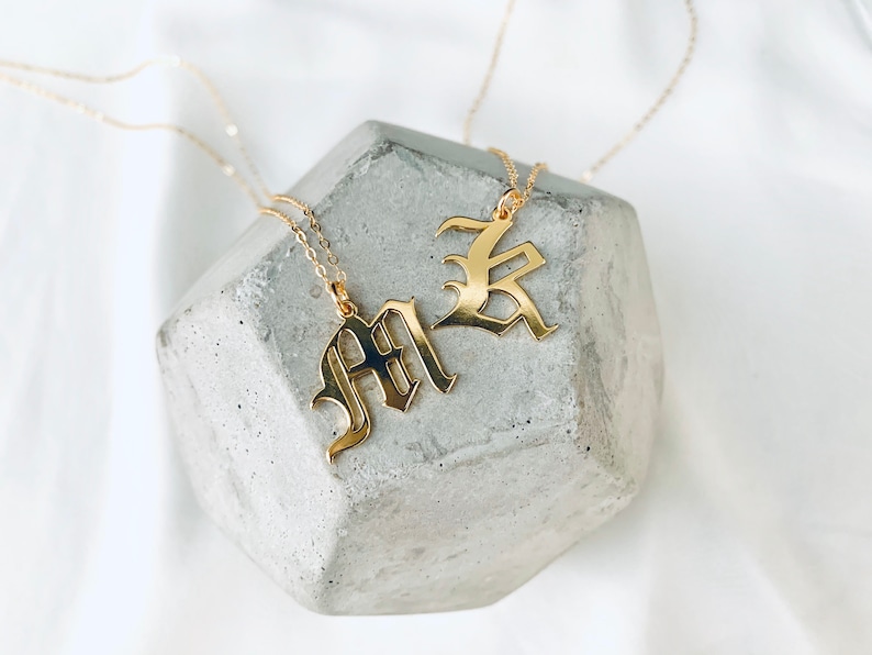 Old English Letter B Necklace Gold Filled Initial B Necklace Etsy