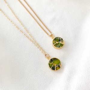 Peridot Necklace Green Peridot Coin Pendant Necklace Green Crystal Medallion Girlfriend Gift August Birthstone Gold Filled Box Chain Gift image 5