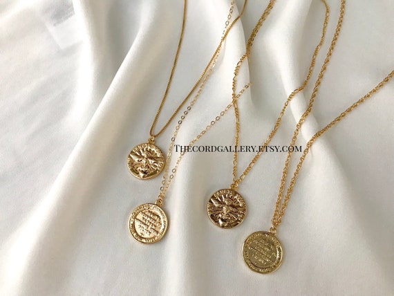 Gold Medallion Necklace Sacred Heart Pendant Come Holy Spirit 14k Filled Coin Dove Gift - Sacred Heart Pendant Necklace Gold Medallion Necklace Sacred Heart Pendant Come Holy Spirit 14k Filled Coin Dove Gift - Sacred Heart Pendant Necklace