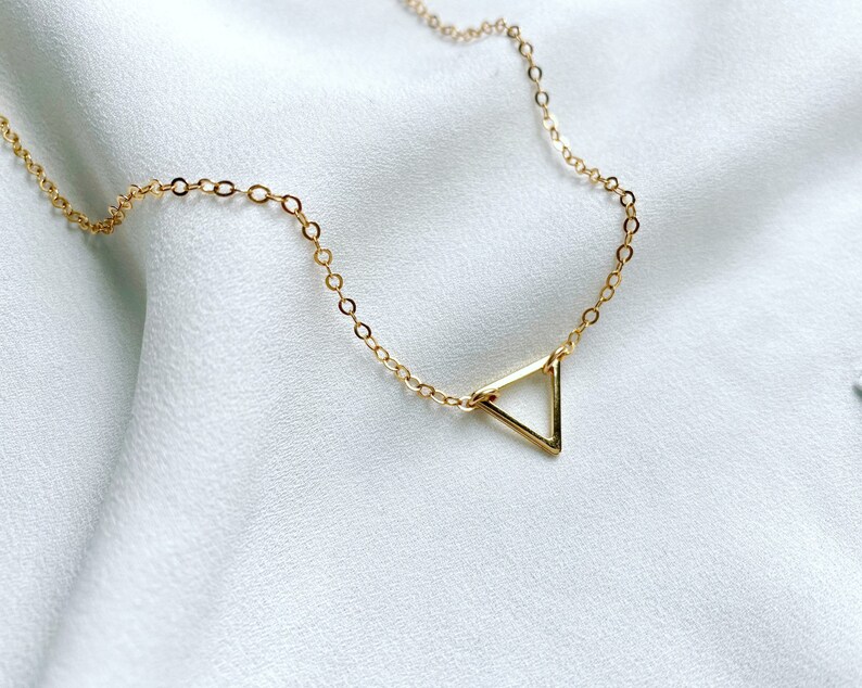 Dainty Triangle Necklace Gold Filled Triangle Pendant Necklace Geometric Jewelry Gold Triangle Charm Simple Everyday Minimalist Necklaces image 1