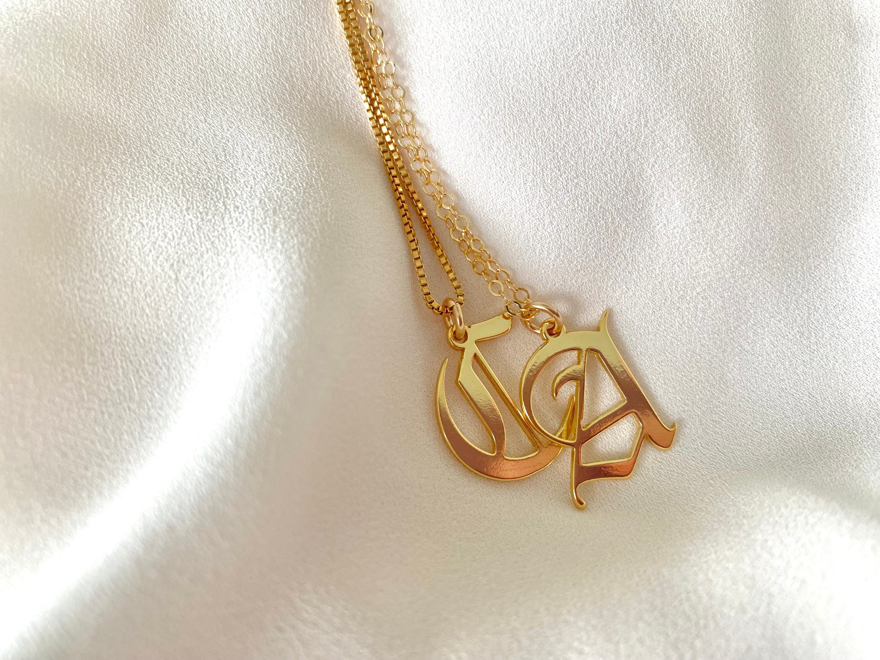 ユバアバイニシャルチャーム【M.T.Y.H】Silver925 英字 Gold Filled Letter H Necklace Old English Initial H Charm