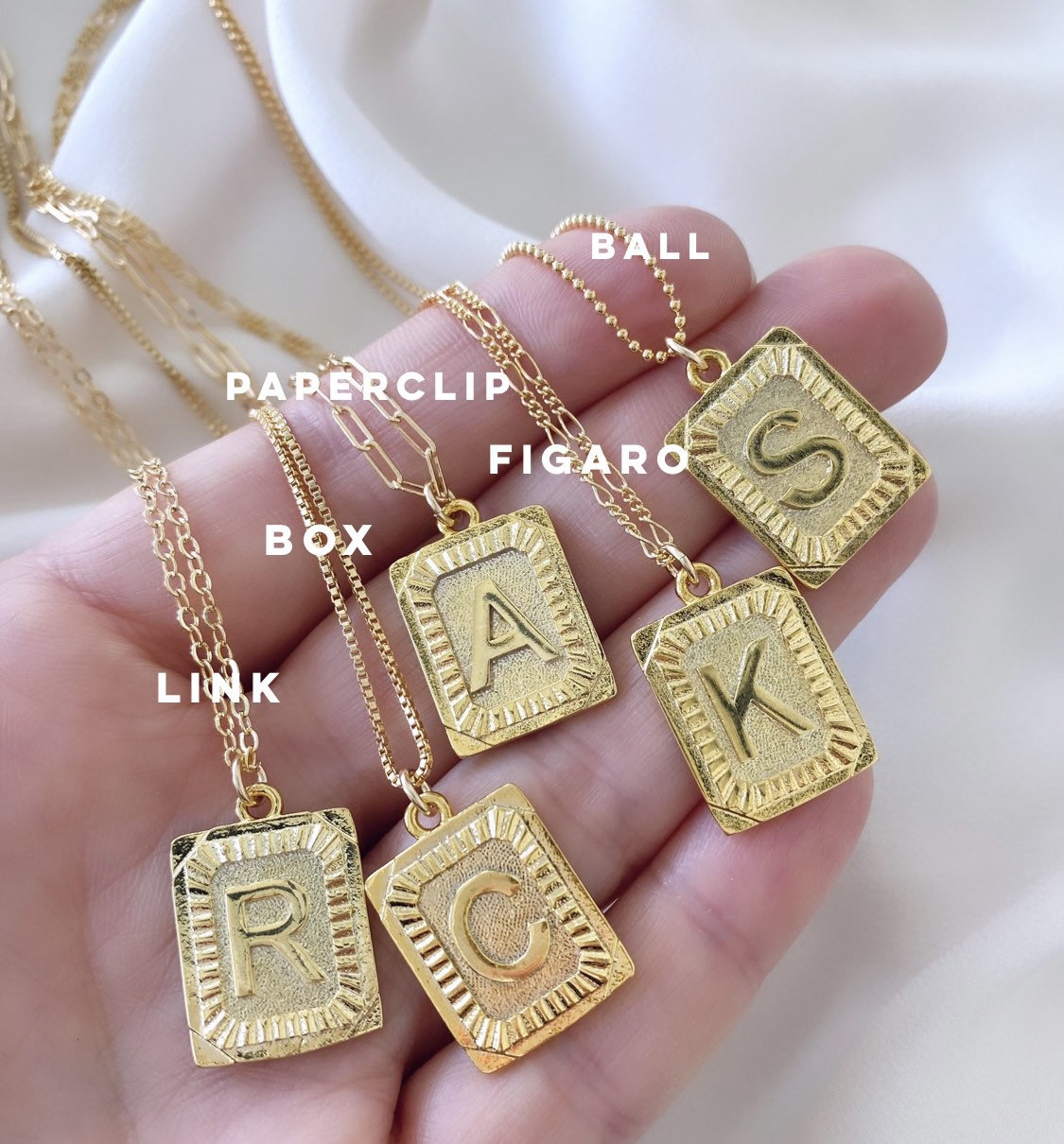 Vintage Inspired Letter Necklace Gold Square Initial Pendant