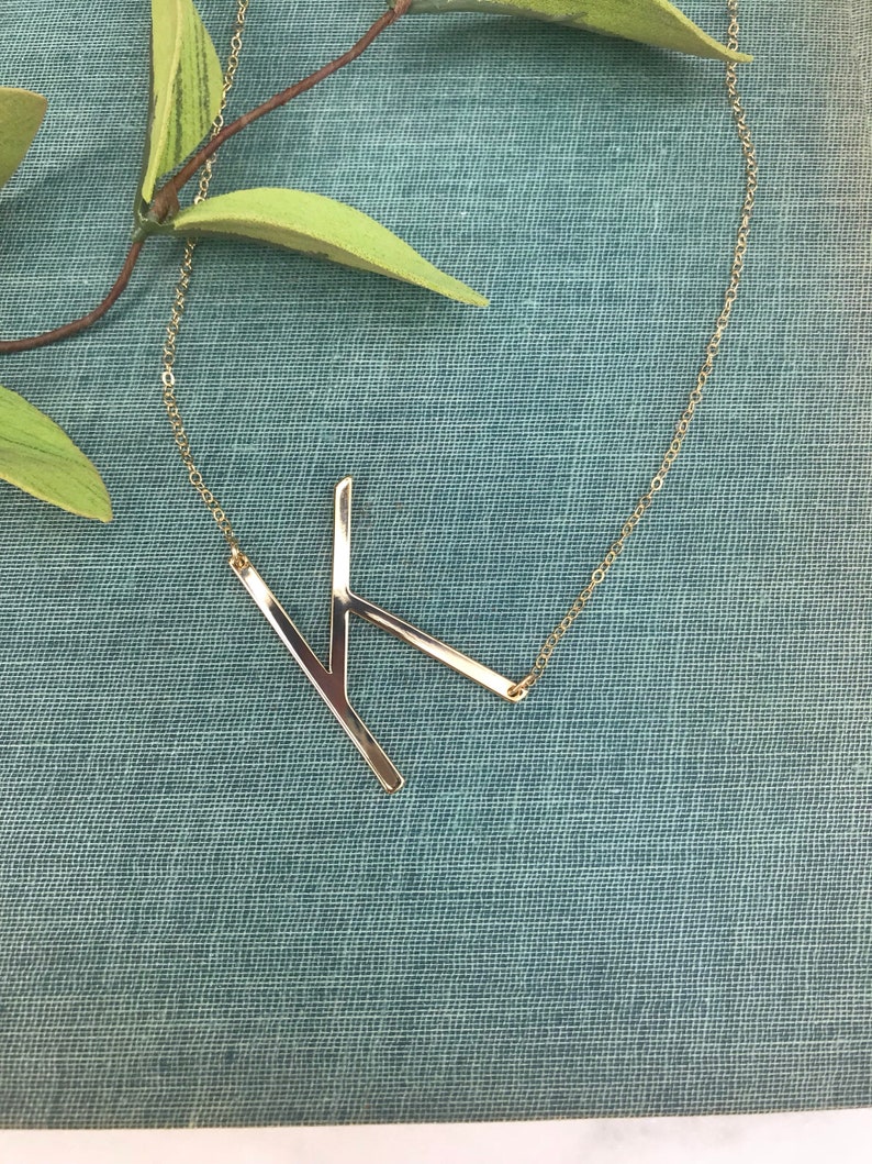Gold Initial Necklace Letter K Alphabet Necklace Large K Etsy