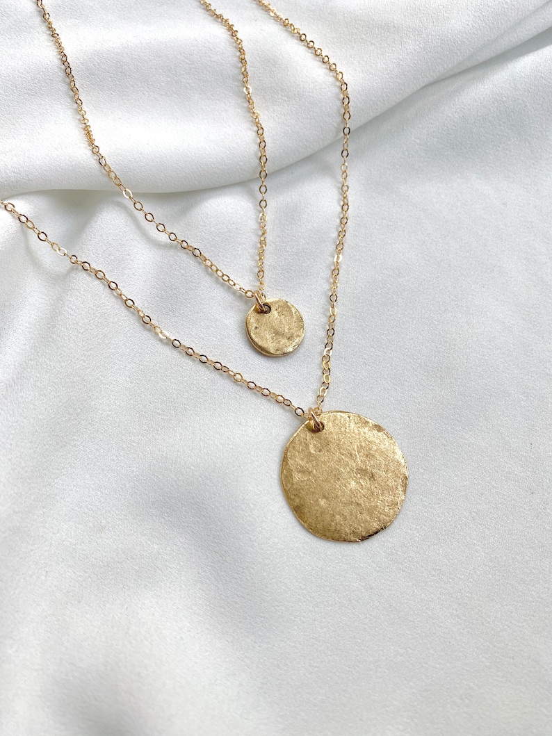Gold Coin Necklace Hammered Matte Gold Disc Pendant Small Etsy