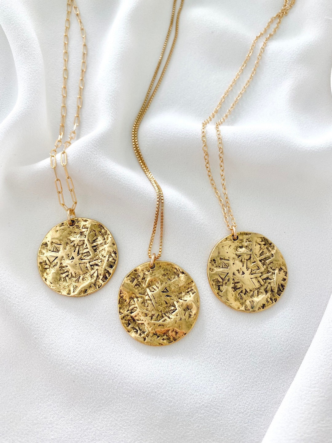 Textured Gold Medallion Necklace Hammered Coin Pendant - Etsy