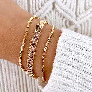 Minimalist Gold Filled Bracelets Chunky Box Chain Woven Band Bracelet Boho Chic Jewelry Girlfriend Gift Idea Filled Golden Luxe Bracelet