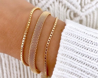 Minimalist Gold Filled Bracelets Chunky Box Chain Woven Band Bracelet Boho Chic Jewelry Girlfriend Gift Idea Filled Golden Luxe Bracelet