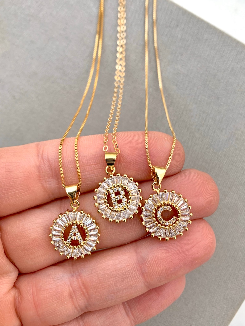 Personalized Necklace Gold Letter Charm Necklace Rhinestone Etsy