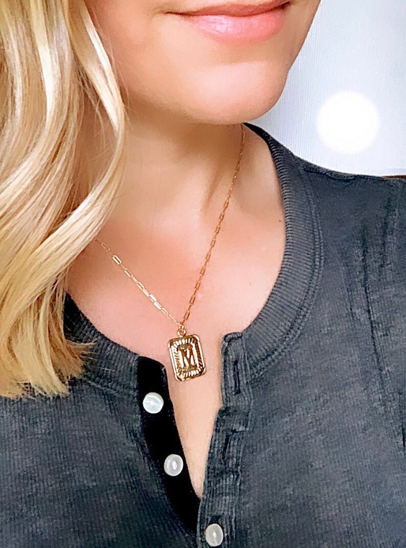 Gold Initial Necklace Vintage Style Gold Medallion Pendant Etsy