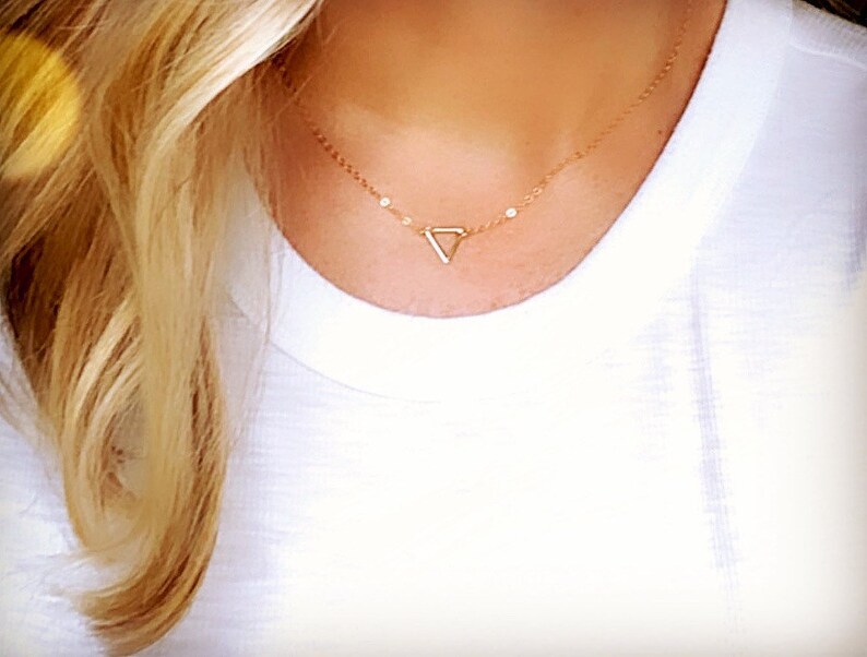 Dainty Triangle Necklace Gold Filled Triangle Pendant Necklace Geometric Jewelry Gold Triangle Charm Simple Everyday Minimalist Necklaces image 5