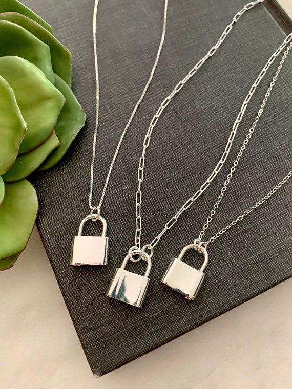 Lock necklace sterling silver deals