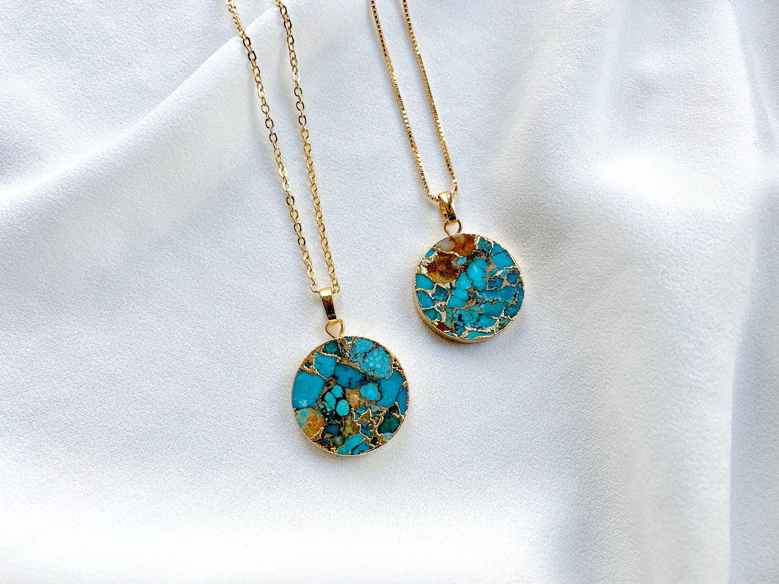 Raw Turquoise Necklace Turquoise Coin Necklace Circle Shaped Turquois…