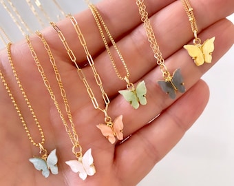 Dainty Butterfly Necklace 14k Gold Filled Butterfly Pendant Necklace Turquoise Butterfly Charm Minimalist Necklace Girlfriend Gift Idea Aqua