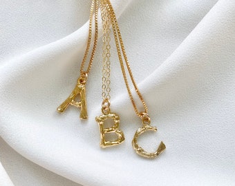 Dainty Bamboo Initial Necklace Gold Bamboo Style Letter Necklace Boho Chic Letter Charm Necklace Personalized Jewelry Gift Vintage Inspired