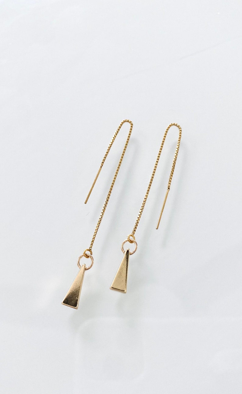 Gold Threader Earrings Gold Filled Ear Threaders Gold Triangle Etsy