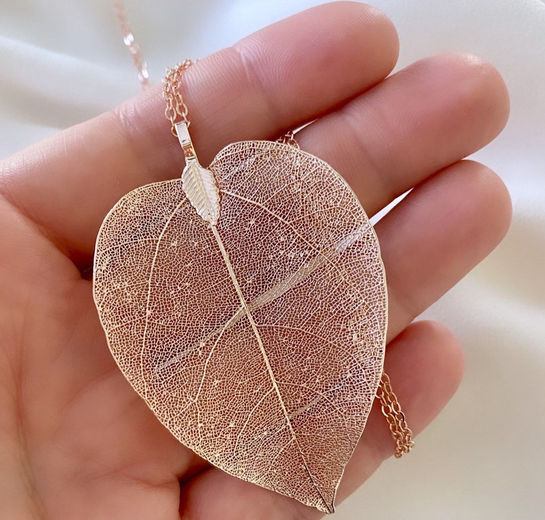 Rose Gold Leaf Necklace Long Layering Necklace Rose Gold Leaf Etsy