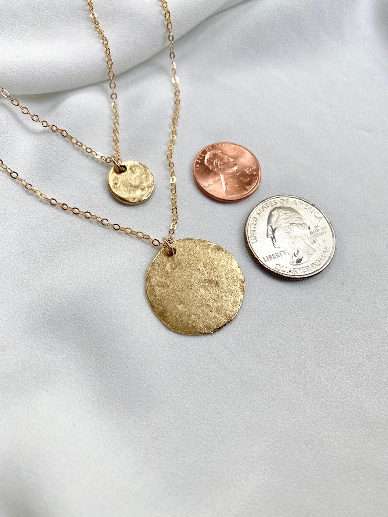 Gold Coin Necklace Hammered Matte Gold Disc Pendant Small Etsy