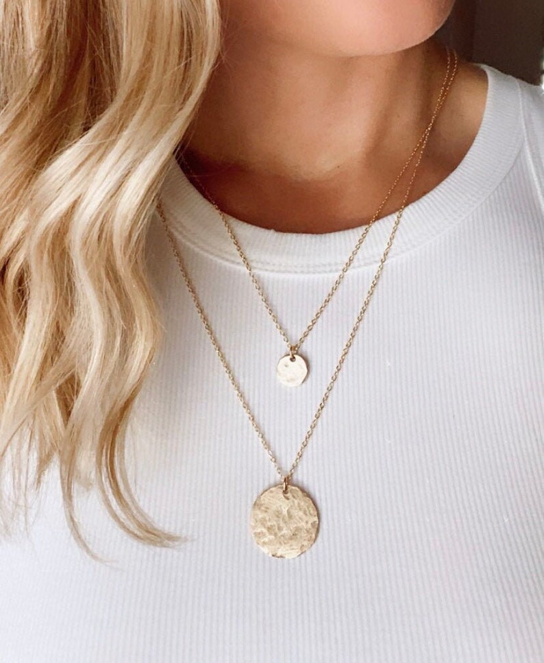 Gold Coin Necklace Hammered Matte Gold Disc Pendant Small Etsy