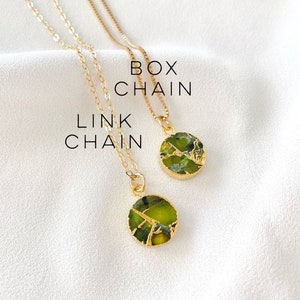 Peridot Necklace Green Peridot Coin Pendant Necklace Green Crystal Medallion Girlfriend Gift August Birthstone Gold Filled Box Chain Gift image 3