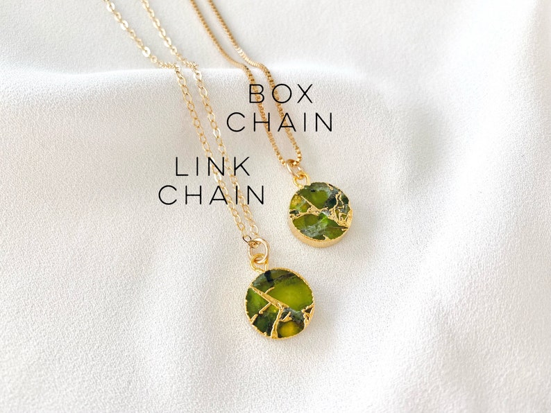Peridot Necklace Green Peridot Coin Pendant Necklace Green Crystal Medallion Girlfriend Gift August Birthstone Gold Filled Box Chain Gift image 3