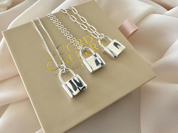 Sterling Silver Padlock Necklace Sterling Silver Box Chain Necklace Silver Padlock Pendant Minimalist Necklace Silver Lock Charm Necklace