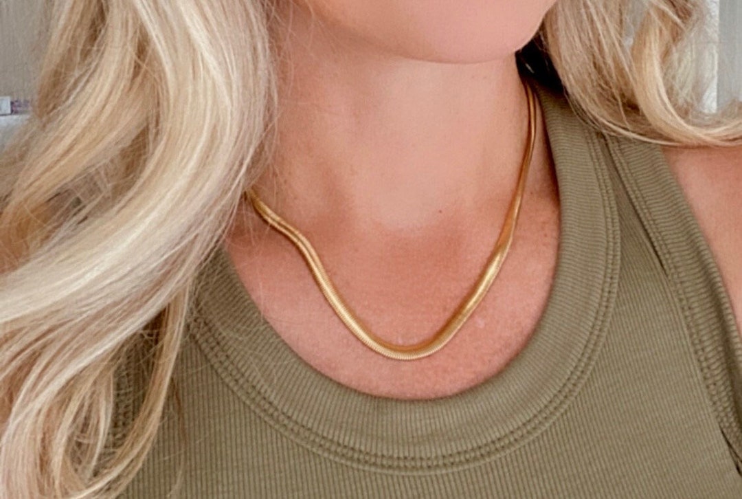 Gold Filled Snake Chain Necklace Thick Herringbone Necklace Vintage ...