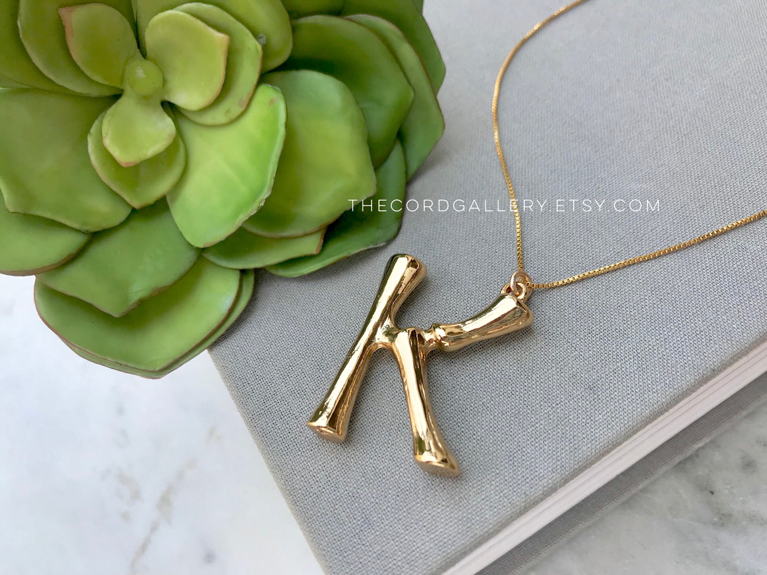 Chunky Gold Letter Pendant Necklace 