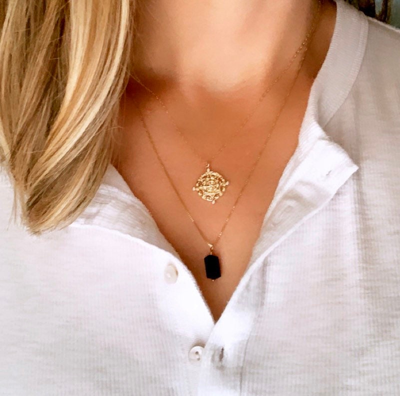 Raw Black Tourmaline Necklace Gold Filled Necklace Small Rustic Raw T…