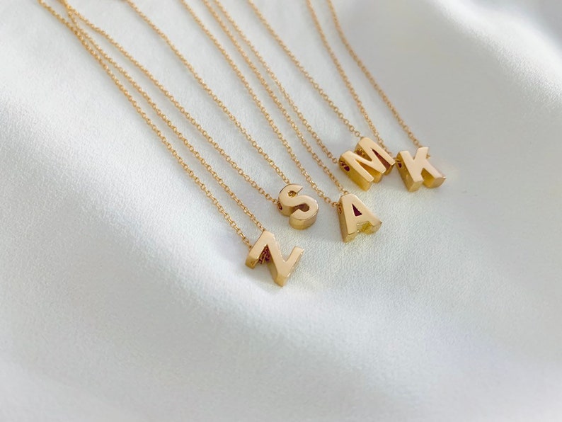 Tiny Gold Initial Necklace Dainty Letter Necklace Minimalist Etsy