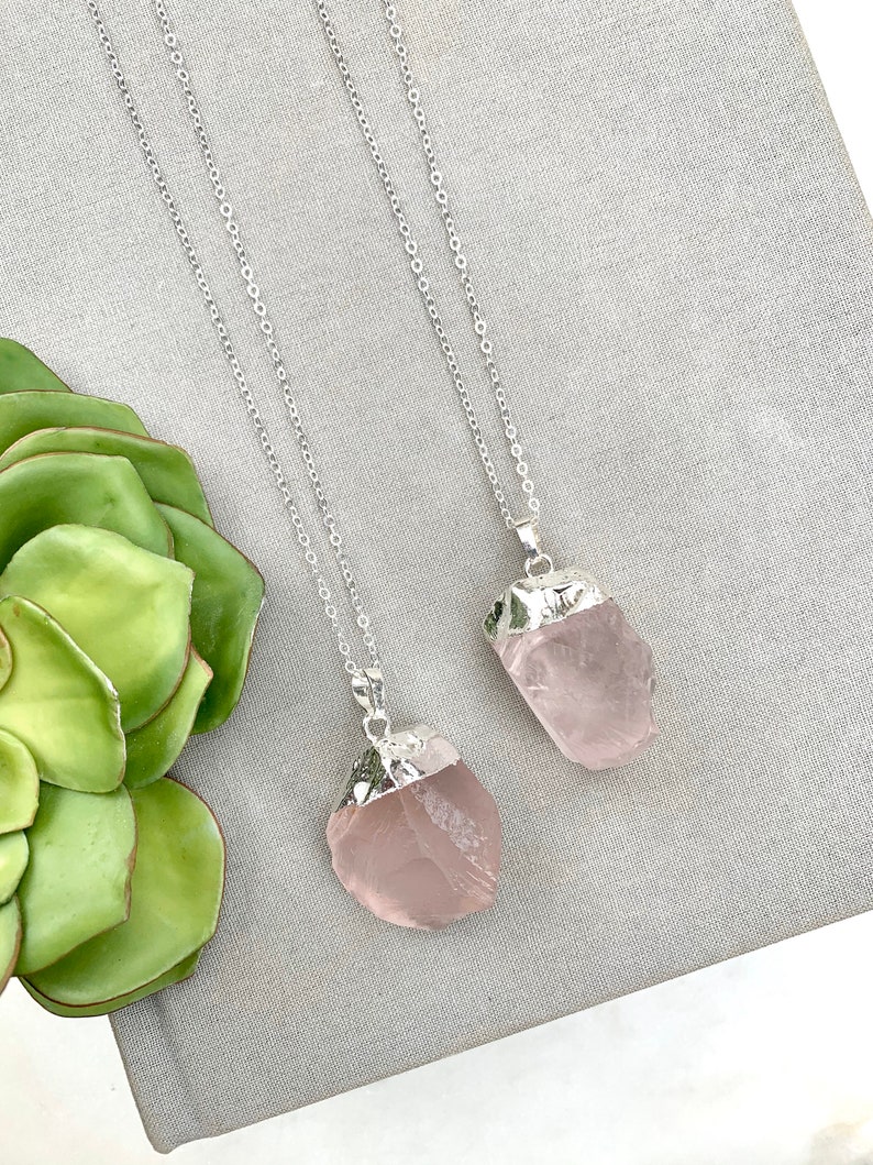 Chunky Rose Quartz Necklace Sterling Silver Rose Quartz Etsy