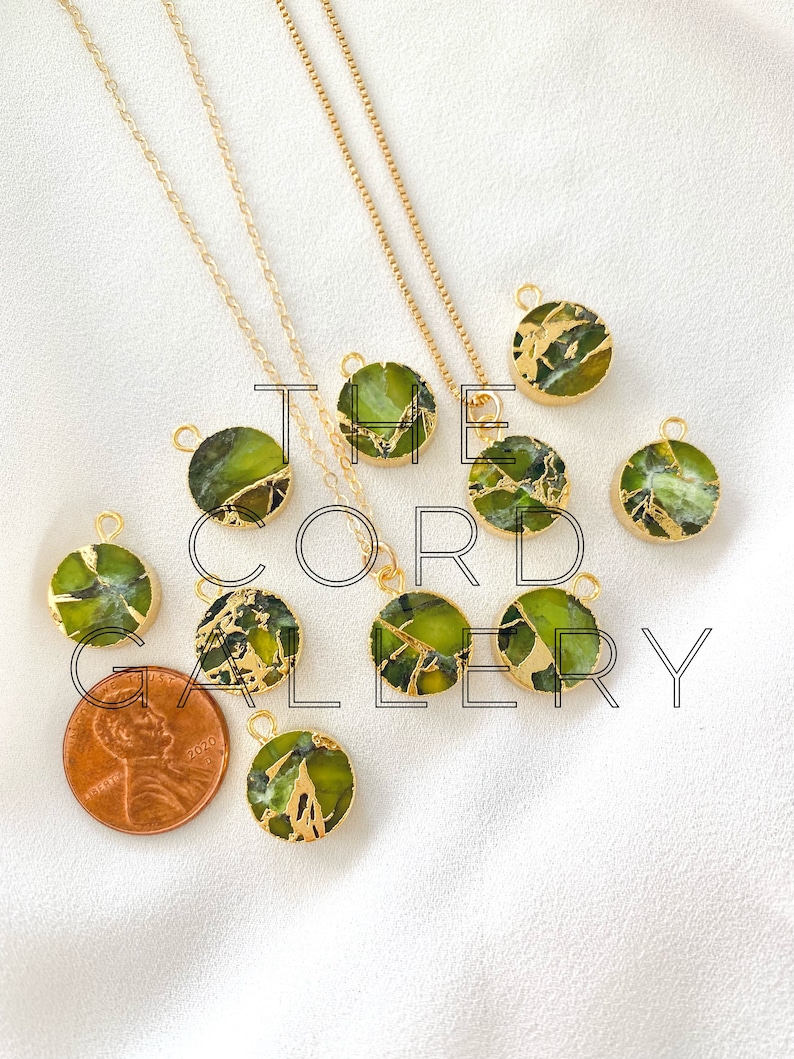 Peridot Necklace Green Peridot Coin Pendant Necklace Green Crystal Medallion Girlfriend Gift August Birthstone Gold Filled Box Chain Gift image 2