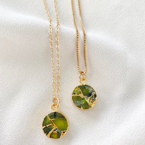 Peridot Necklace Green Peridot Coin Pendant Necklace Green Crystal Medallion Girlfriend Gift August Birthstone Gold Filled Box Chain Gift image 7